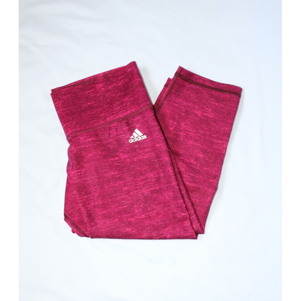 Adidas Climalite Womens Red Pink Capri Leggings High-Waisted Pants Running - Med